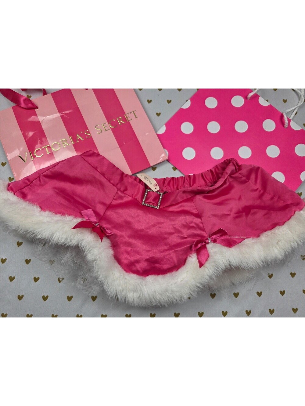 Vintage Victoria's Secret Sexy Santa Pink Satin Fur Mini Skirt NWT Y2K